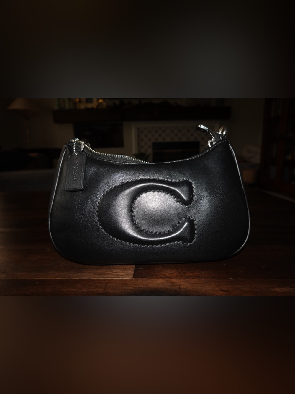 Coach Teri Black Leather Shoulder Bag with Silver Chain